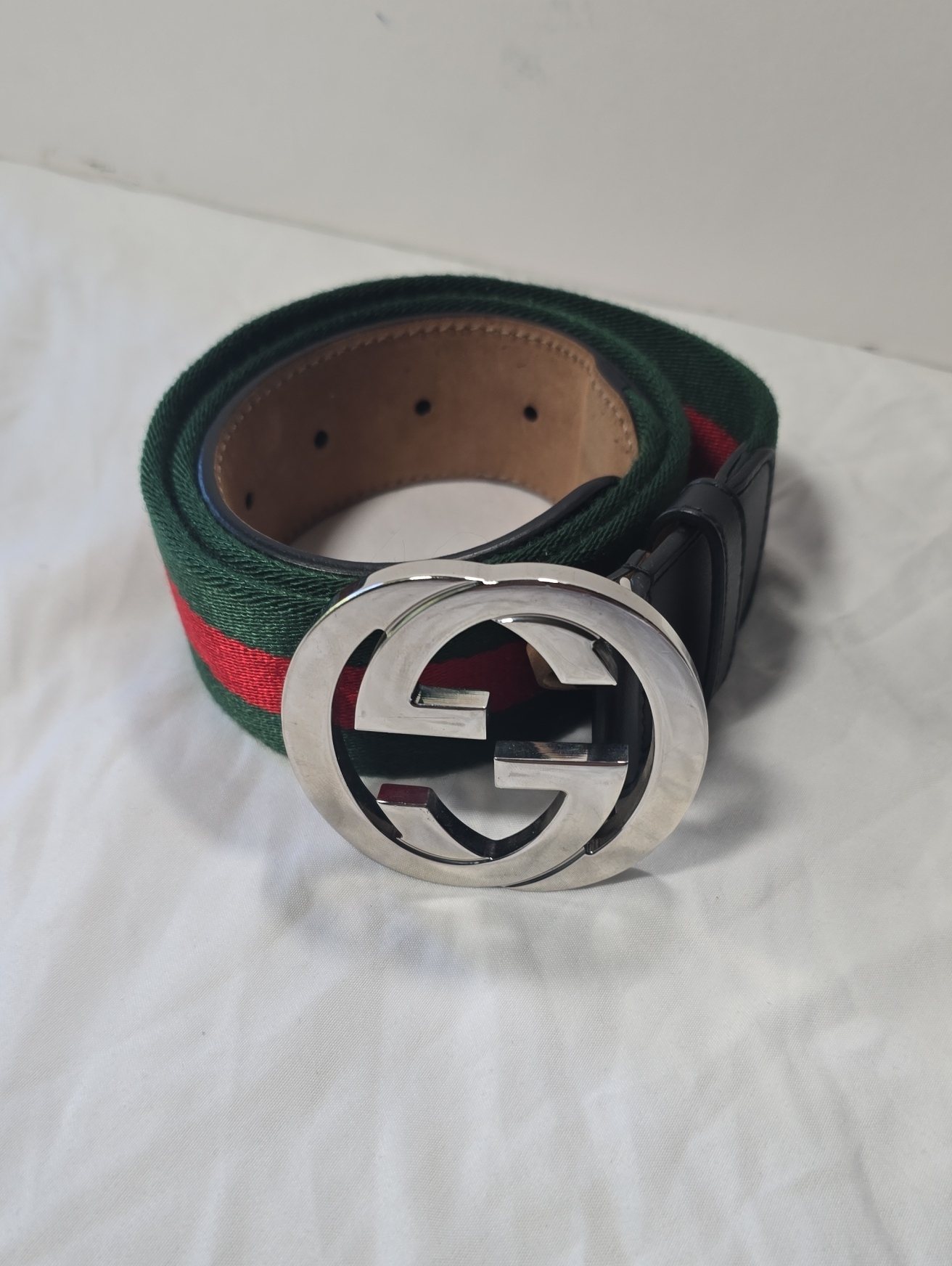 Gucci Men's Green And Red Web Belt